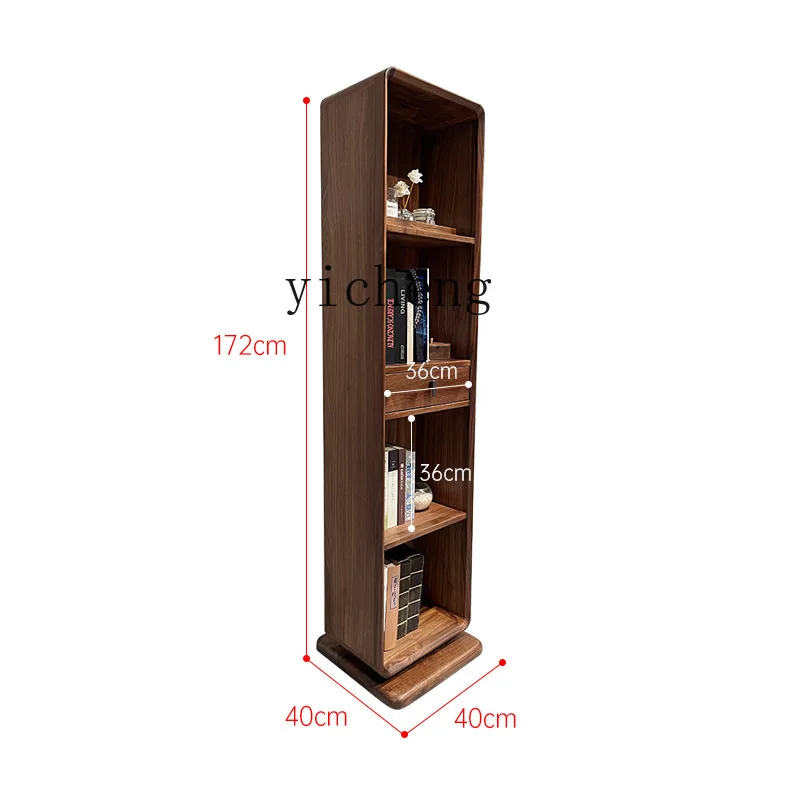 

Xl Black Walnut Wooden Dressing Mirror Cabinet Integrated Rotatable Bookshelf Storage Bookcase Solid Wood