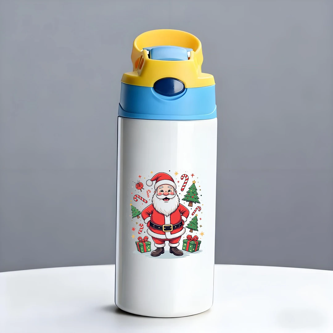 304 الفولاذ المقاوم للصدأ كوب معزول الكرتون سانتا كلوز كوب بقشة الاطفال زجاجة ماء محمولة هدية الكريسماس للأطفال Ins #4