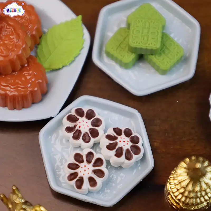 1set Dollhouse Miniature Chinese Style Moon Cake With Box Dollhouse Mooncake Food Toys Model For Kid Pretend Play Toys