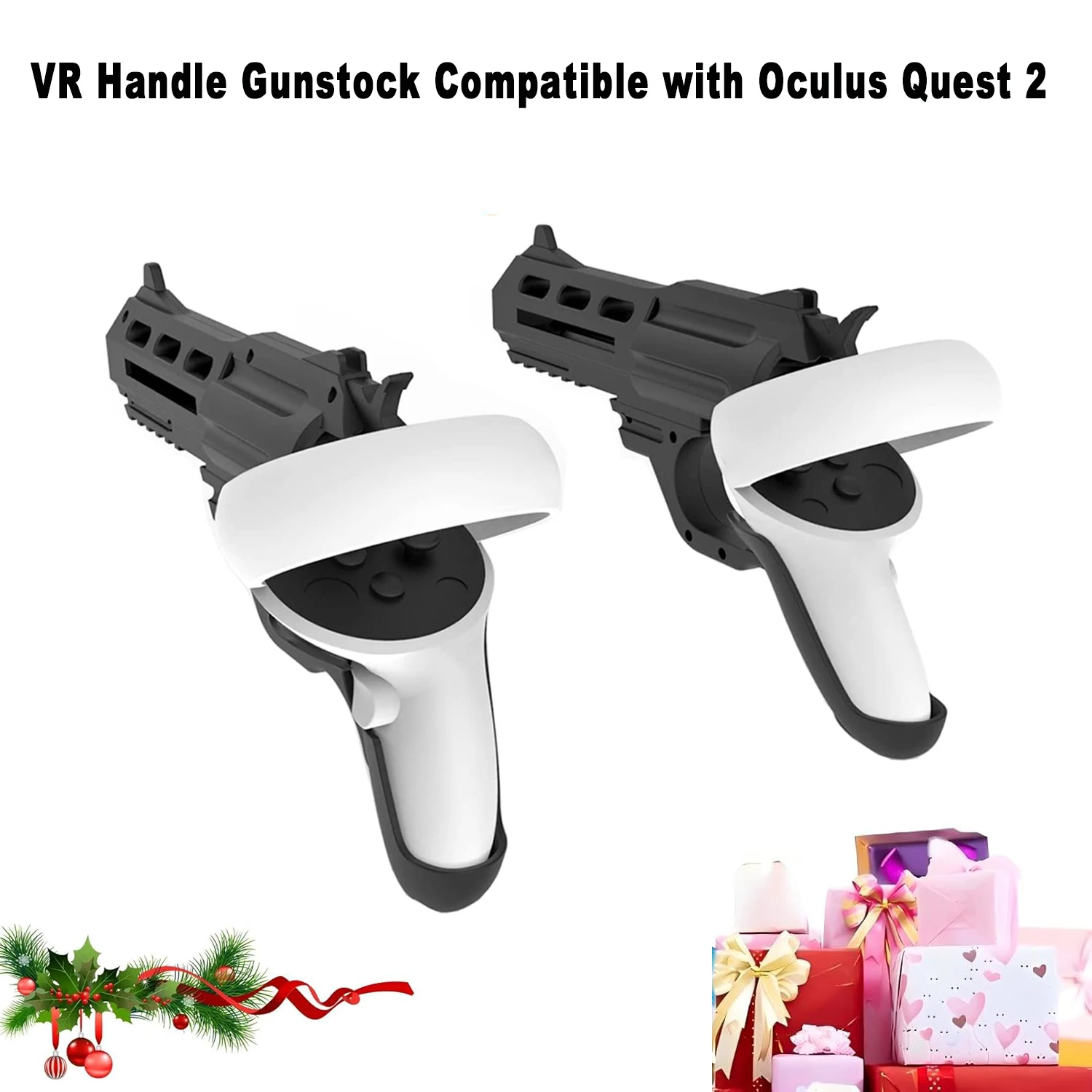 VR Handle Attachment Compatible with Oculus Quest 2, VR Accessories Gunstock Grip Enhance FPS Game Ideal Christmas Gift