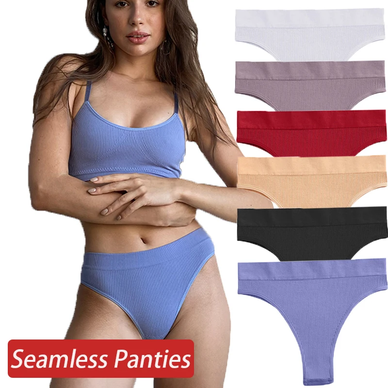 2PCS/Set Seamless Panties High Waisted Women\'s Underwear Comfortable Briefs Female Underpants Solid Thongs Intimate Lingerie