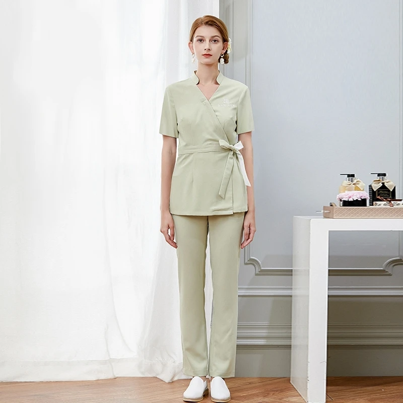 2025년 신상 네일 뷰티 살롱 미용사 작업복 여성용 봄 가을 병원 간호사 유니폼 카페 작업복 스파 유니폼