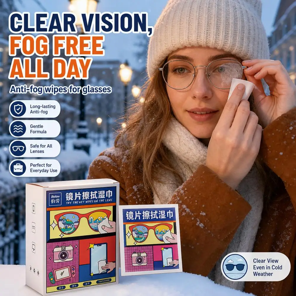 Anti Fog Wipes Glasses Lens Cleaner Wet Paper Disposable 100Pcs Sunglasses Eyeglasses Laptop Phone Screen Streak Free Eyewear