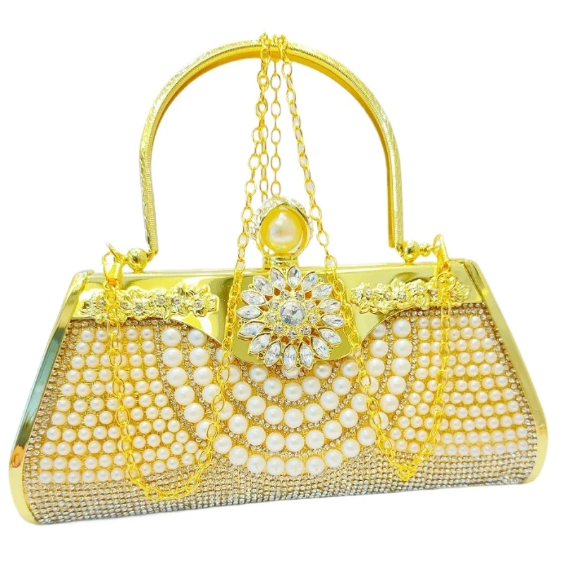

Вечерняя сумка, инкрустированная бриллиантами, роскошный дизайн, большая вместительная светская вечеринка, банкетная сумка, торжественное платье, жемчужная сумка для ужина