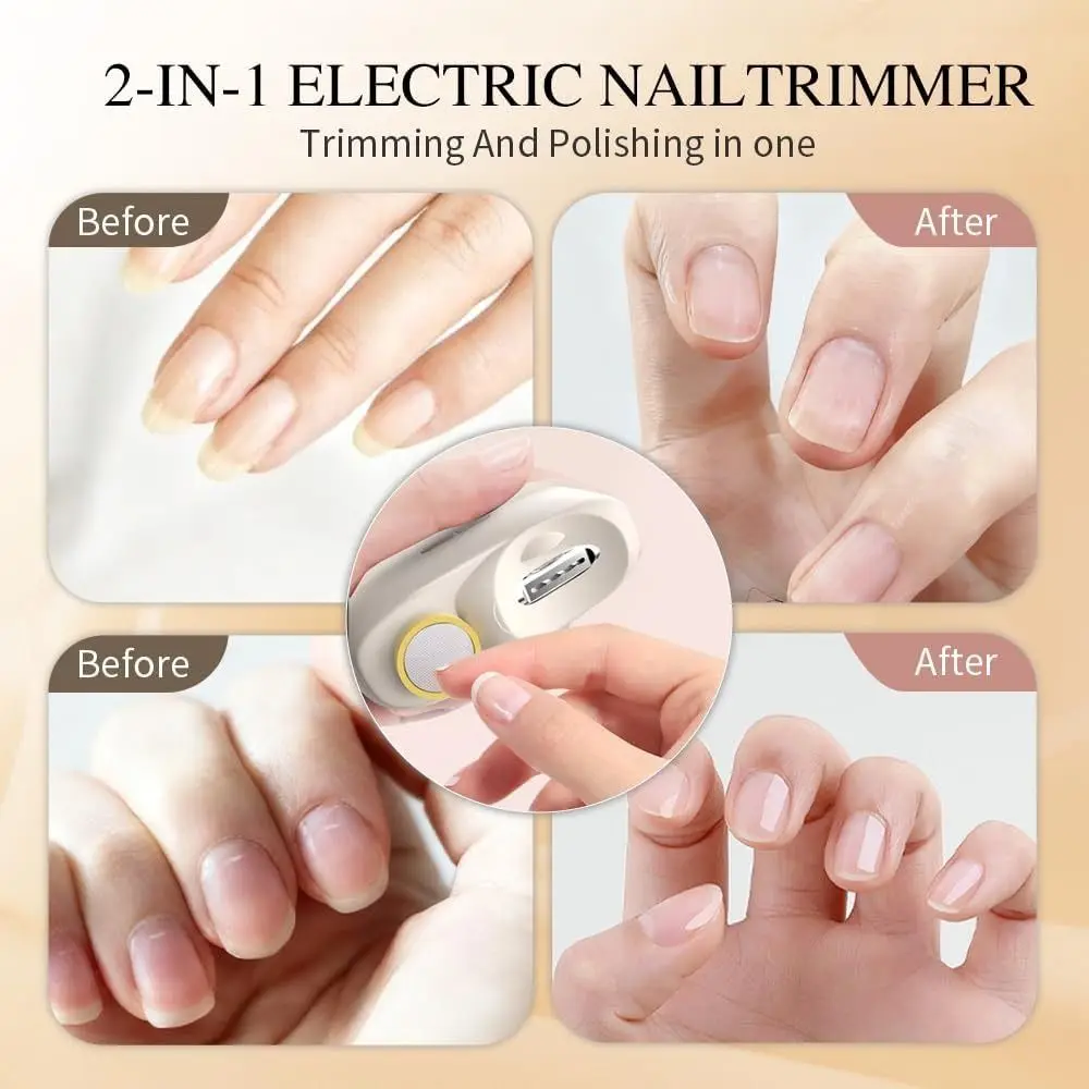 3 in 1 Electric Nail Clipper Nail Debris Storage LED Light Automatic Nail Trimmer and Polisher 2 Speeds Rechargeable