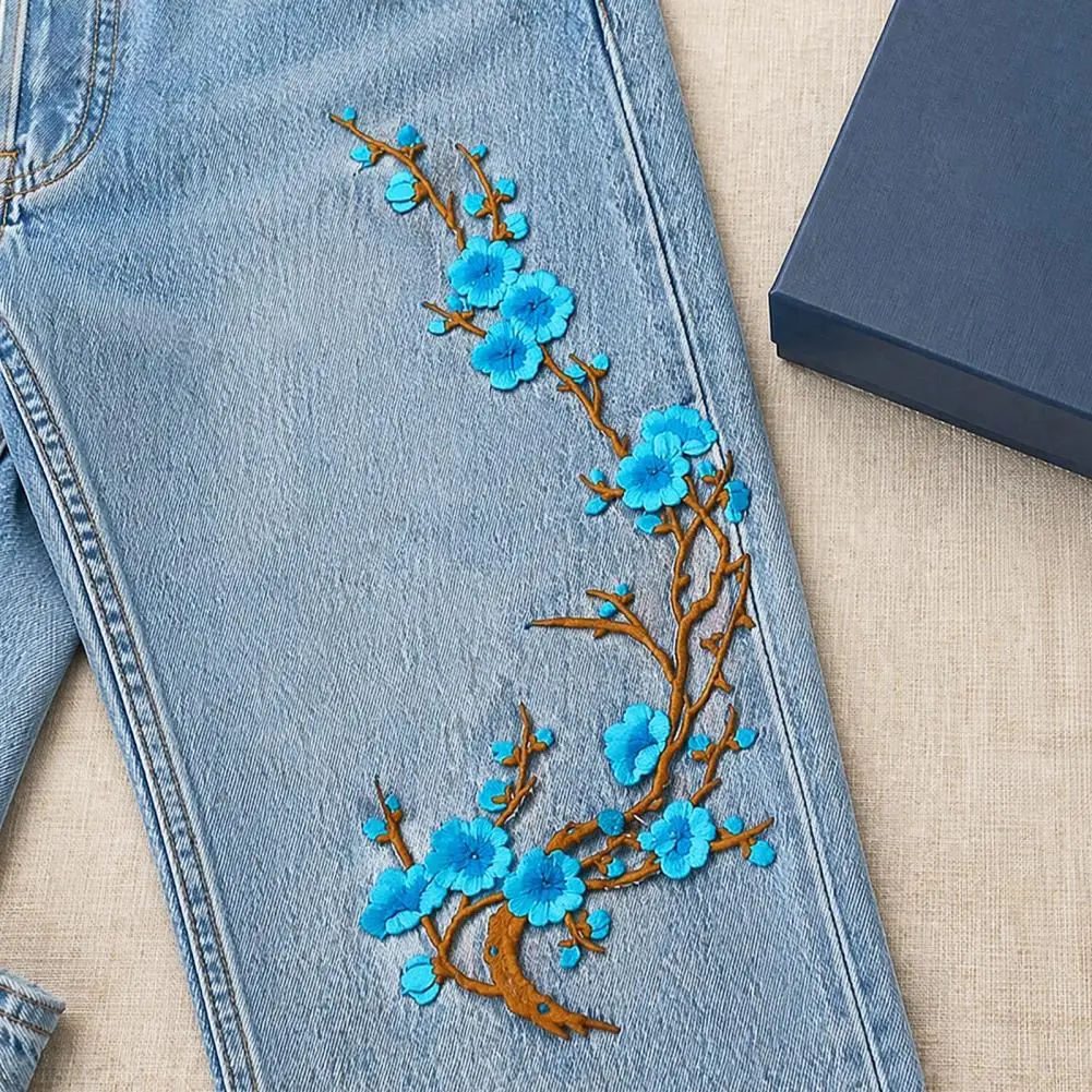 Personalized Diy Sewing Supplies Plum Blossom Embroidery Patch Vintage Cherry Blossom Patches for Clothing Iron-on for Jeans