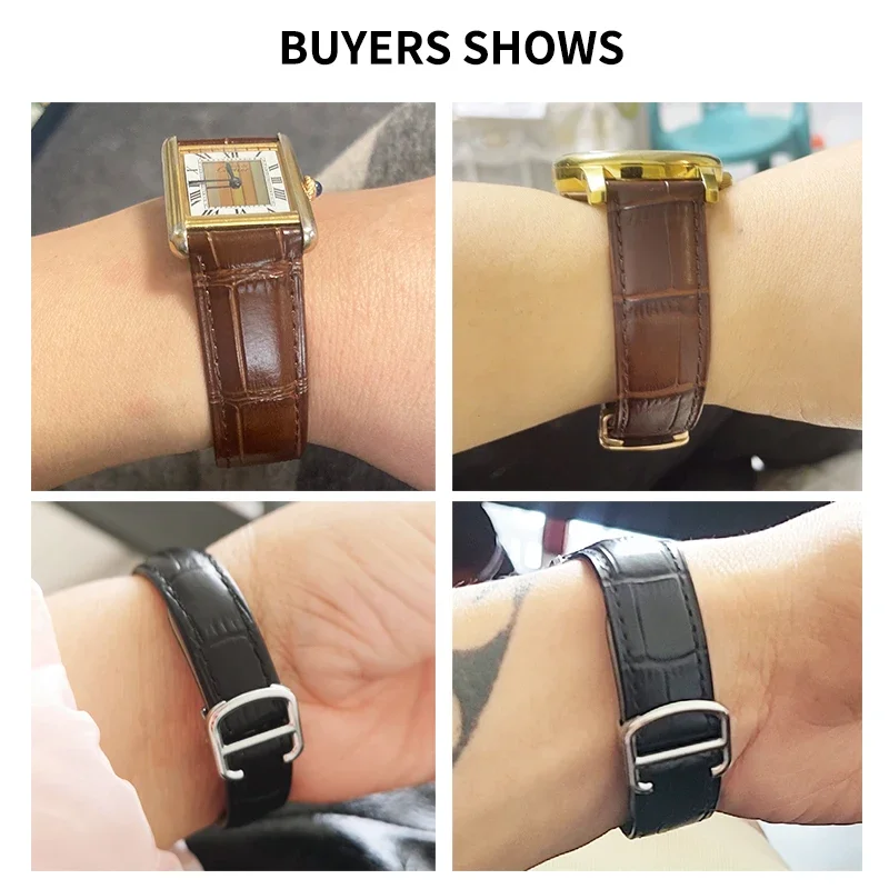 For Cartier Tank Watchband Genuine Leather Watch Band Blue Balloon Series 22 23 25mm Men Women Bamboo Knot Pattern Watch Strap