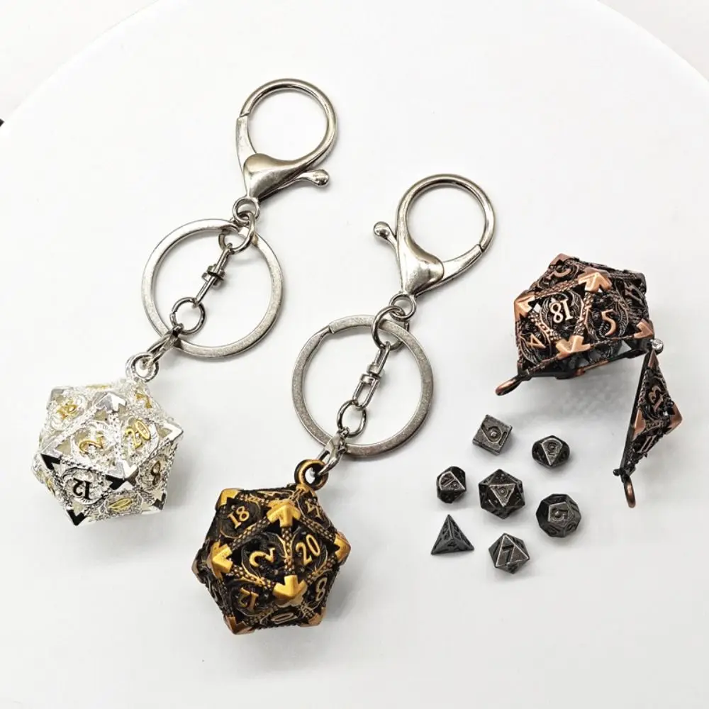 1 Set 20-sided Hollow Metal Dice Keychain DND TRPG Hollow Metal Dice Keyring Mini Exquisite Polyhedral Dice Keychain
