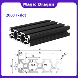 1/4Pcs Black 2060 T-Slot European Standard Anodized Aluminum Profile Extrusion 100-1000mm Length Linear Rail for CNC 3D Printer