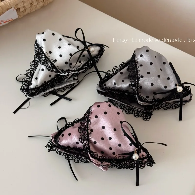 

Satin Polka Dot Lace Bow Pearl Claw Clip Glossy Hair Accessory Retro Style Triangle Claw Clip Shark Clip Hair Accessory