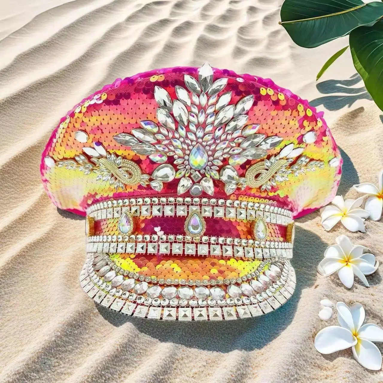 

Steampunk Captain Hat Rhinestone for Carnival, Mardi Gras, Vintage Military Accessories & Cap for Men & Women