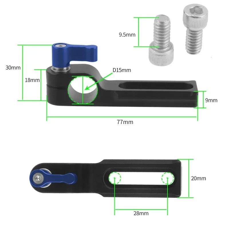 

Standard Rod Clamp Single Hole 15mm with Safety Rail Quick Release Universal for DSLR Camera Cage Rig Top Handle