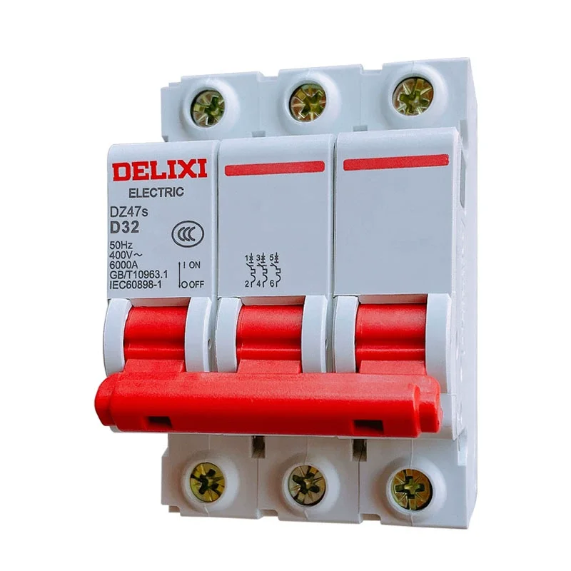 DELIXI Miniature circuit breaker  MCB   DZ47S 6KA  3P  type D 1A 2A 3A 4A 6A 10A 16A 20A 25A 32A 40A 50A 63A