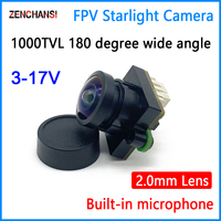 NEW product 5.8g CMOS 1000TVL Starlight FPV Camera 3-17V Power PAL/NTSC 180 degre camera adjustable For RC FPV Racing Drone