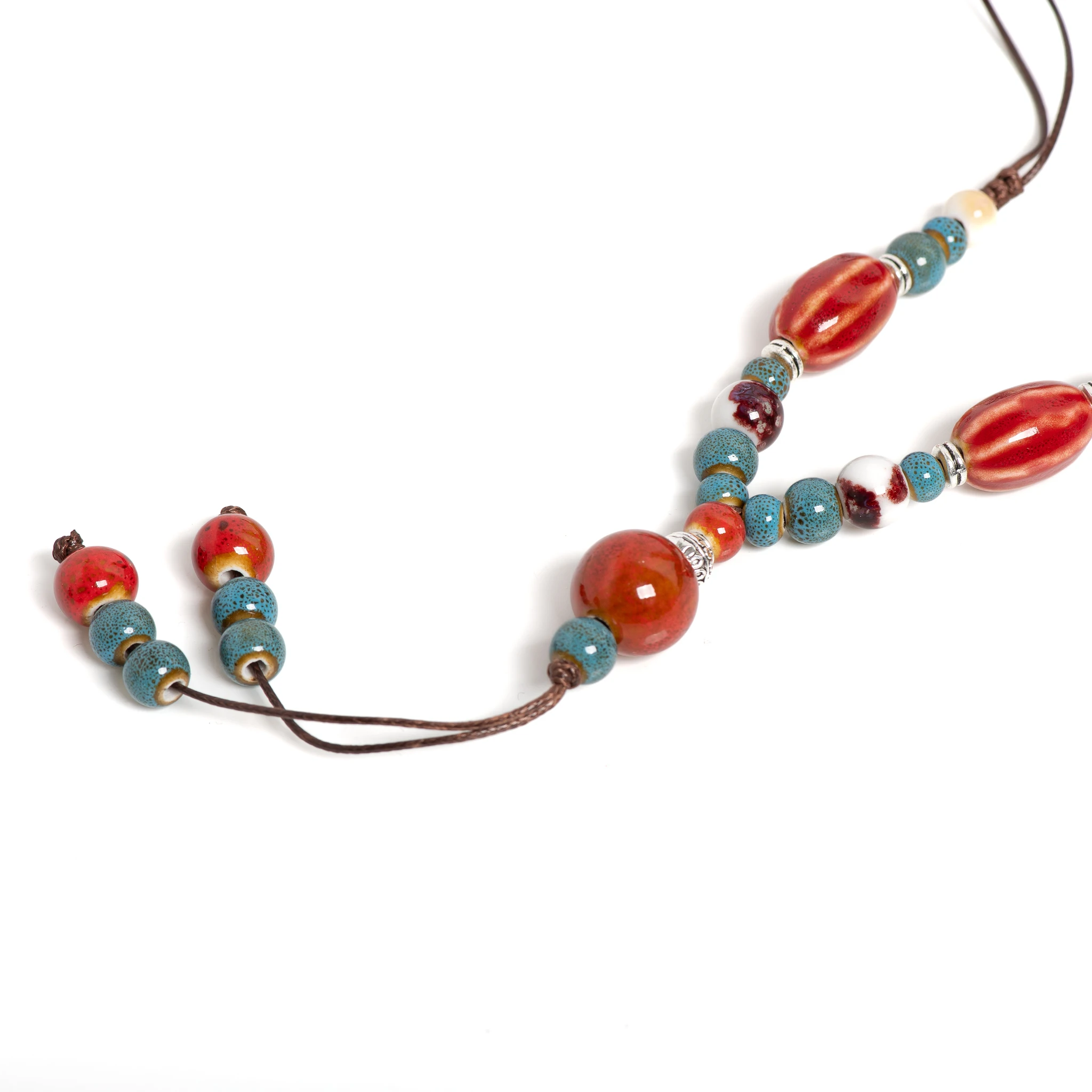 Handmade Red Long Watermelon Ceramic Necklace Vintage Pendant Jewelry Adjustable Fashion Accessory for Women Gifts 1115
