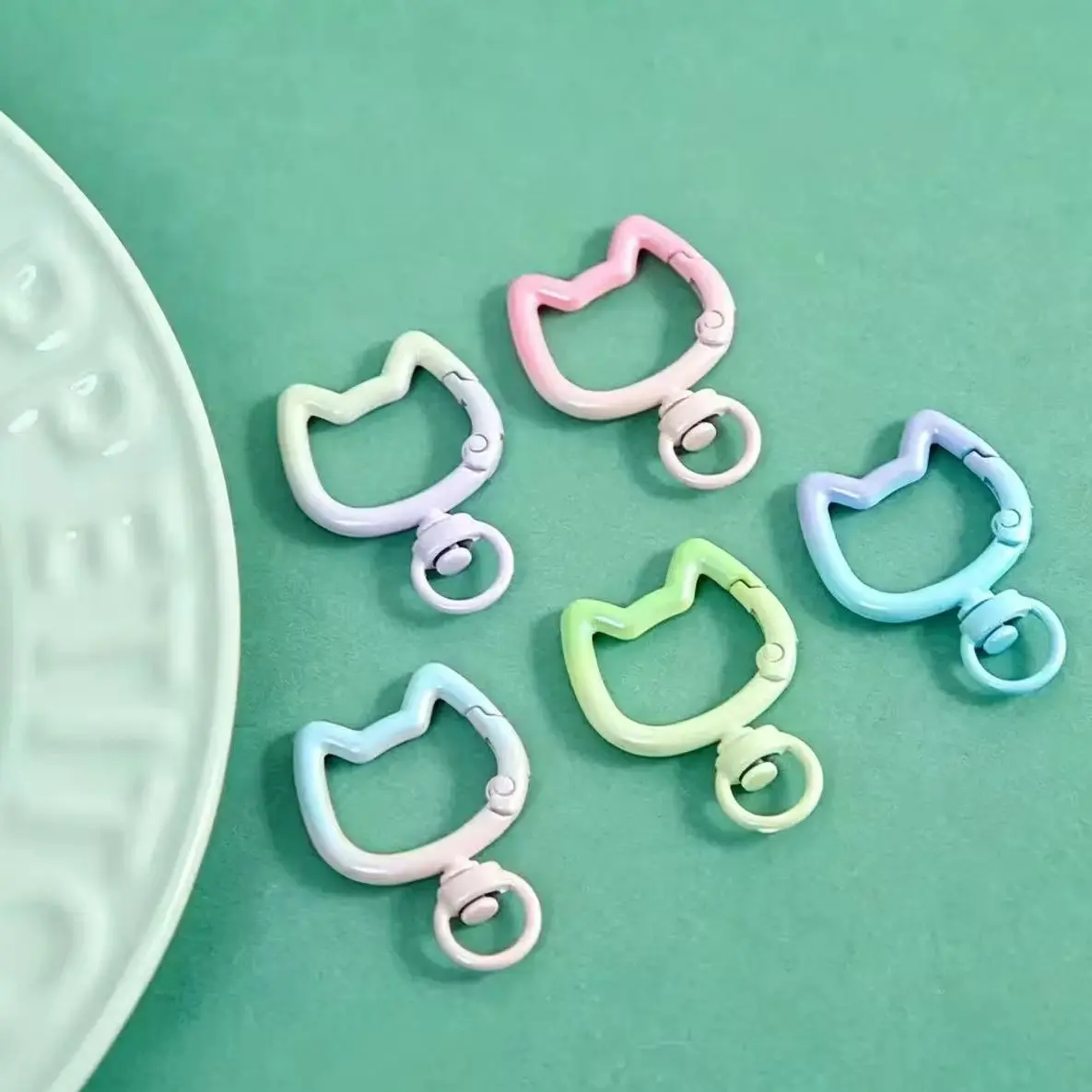 Lot de 5 à 10 mousquetons dégradés en forme de chat, ouvrables, pour la fabrication de porte-clés DIY, fournitures de bijoux et artisanat