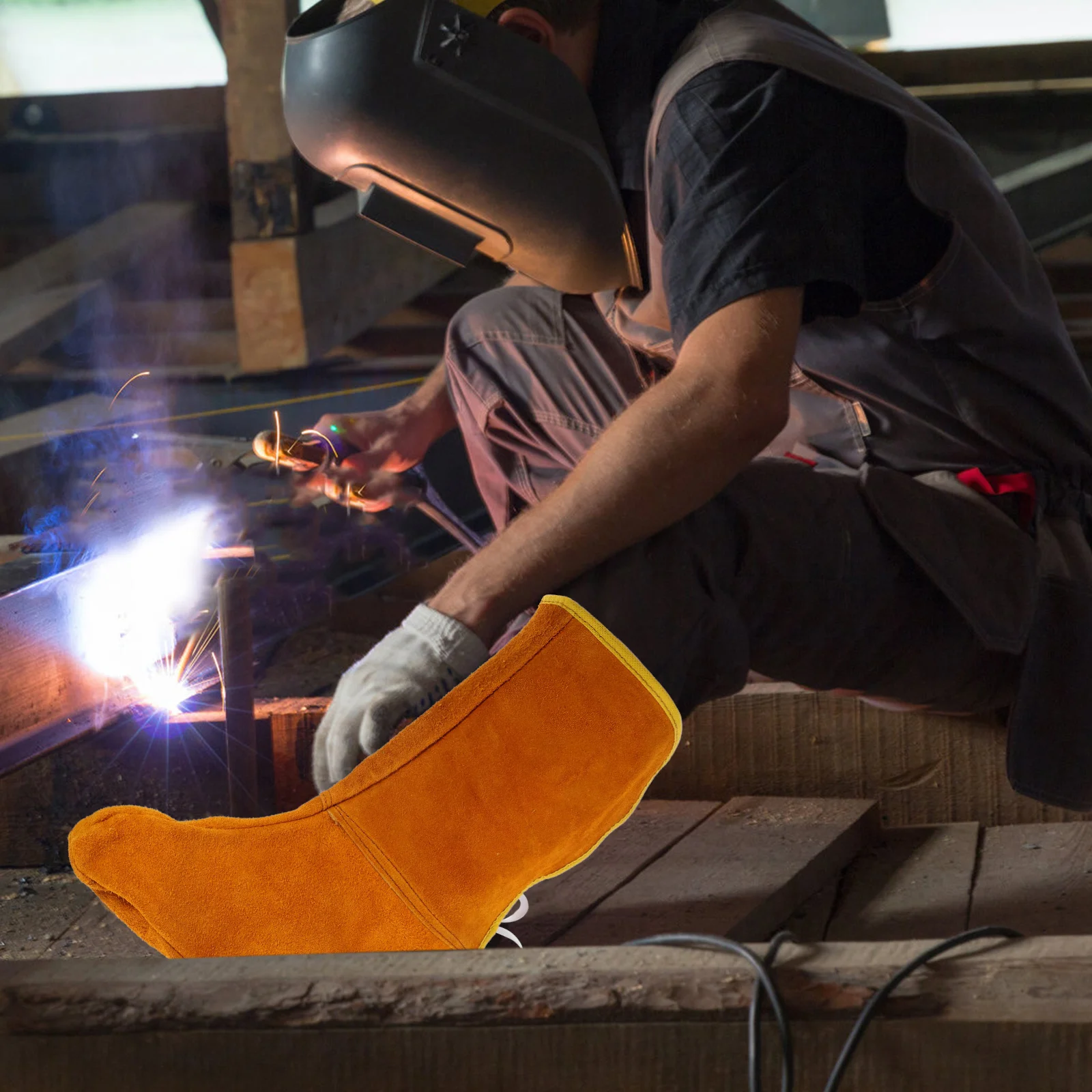 

2pcs Welder Shoe Covers Protective Boot Covers Fire Resistant Safety Foot Protectors For Factory Welding Spats