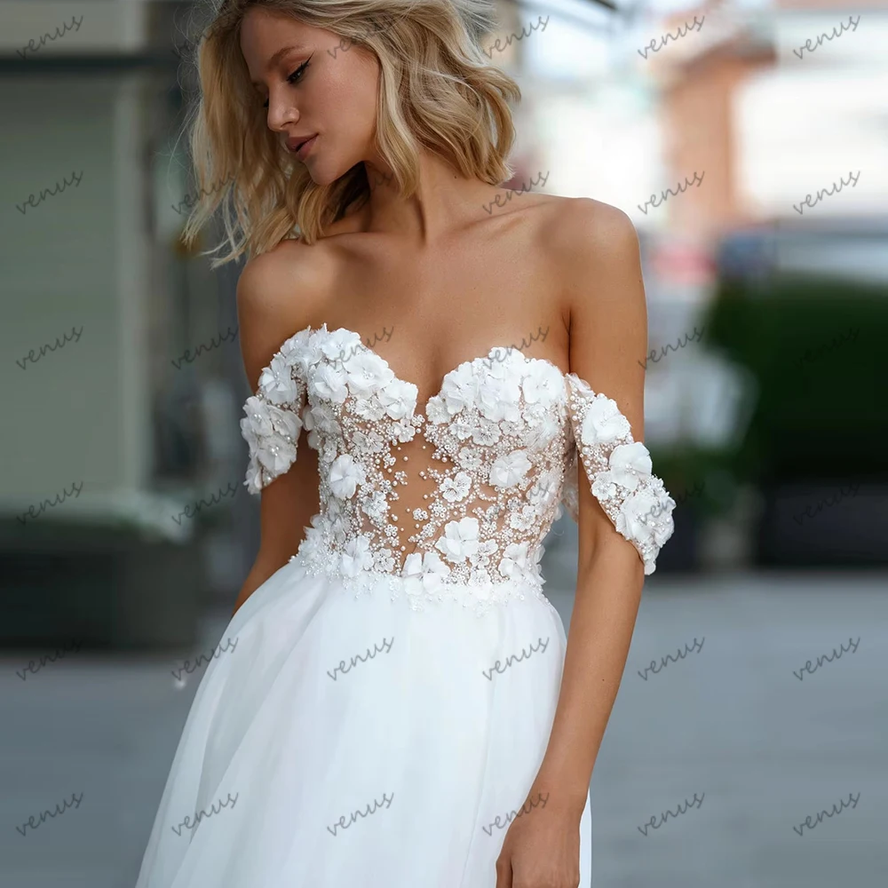 فساتين زفاف أنيقة على شكل حرف A فساتين زفاف من التل المتدرج قبالة الكتف بدون ظهر ساحرة فيستدوس دي نوفيا مخصصة