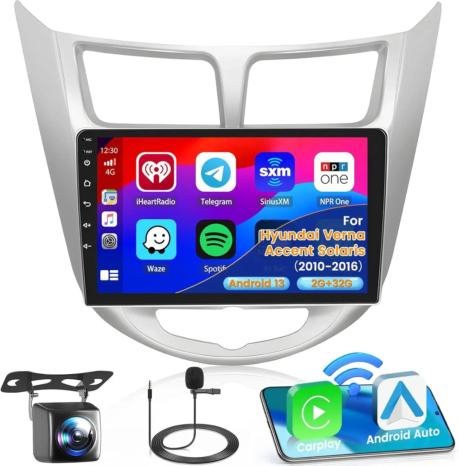 

9Inch Android 13 Car Stereo Radio Carplay GPS 2+32G Compatible for Hyundai Accent Verna Solaris 2011-19