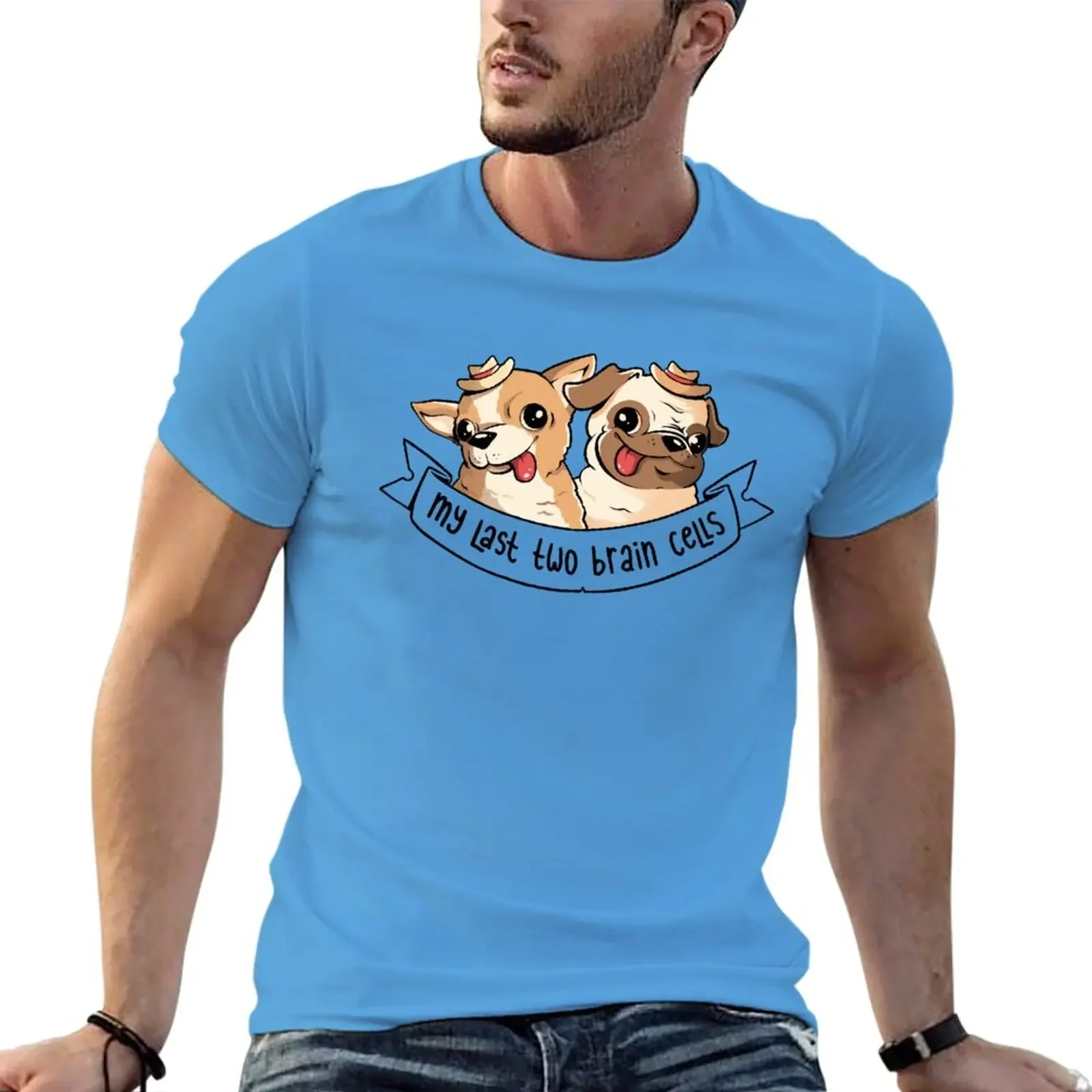 New My Last Two Brain Cells - Cute Funny Dog Gift T-Shirt summer tops black t shirt Men's t-shirt