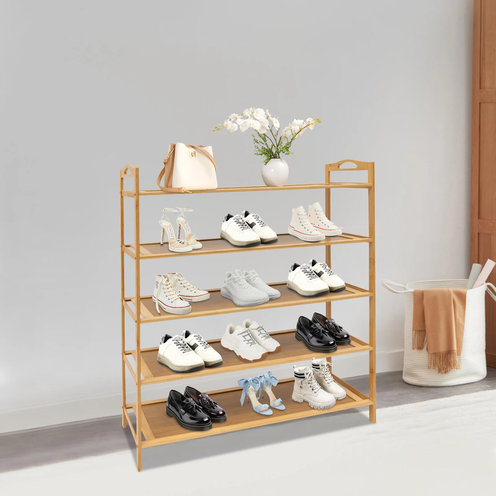 5-tier Bamboo Shoe Rack Multi-tier Shoe Storage Rack Free Standing Shoes Shelf Organizer