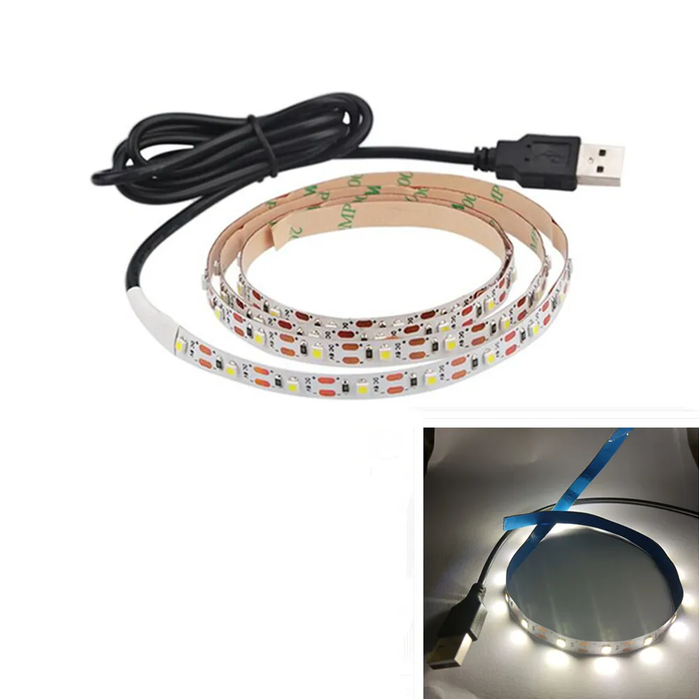 5 M USB LED 스트립 조명 5V 3528 1 M 5 M, 따뜻한 쿨 화이트 핑크 그린 블루 레드 SMD 리본 천장 캐비닛 라이트 방수