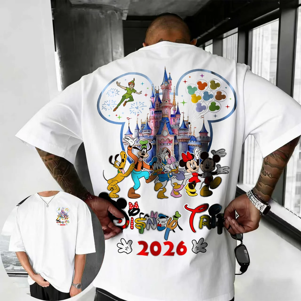 

2026 Summer Disney Mickey Mouse Donald Duck Graph T-shirt Men's Fashion Cotton Quality Casual Loose Short Sleeve Classic Unisex