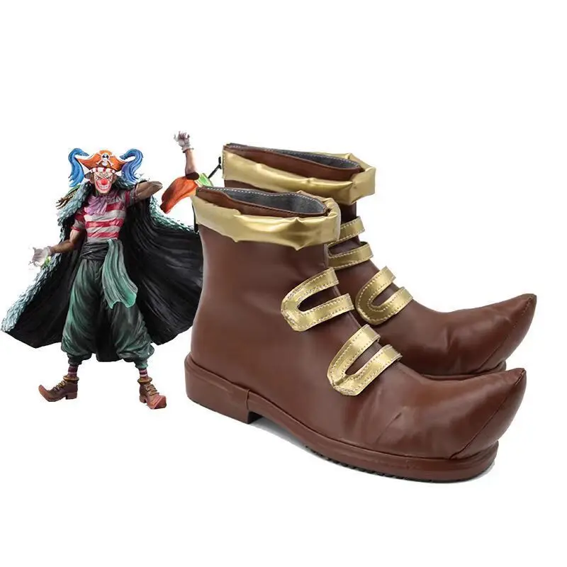 Unisex One Piece Buggy The Clown Cosplay Ankle Boots, Pu Leather Golden Strap Design Cosplay Show and Stage Performance Events