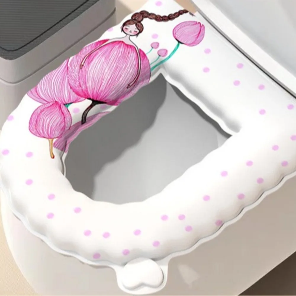 Waterproof U-shaped Toilet Seat Cover Thickened Non-slip Toilet Pad Cartoon Printed with Handle Toilet Seat Cushion Household