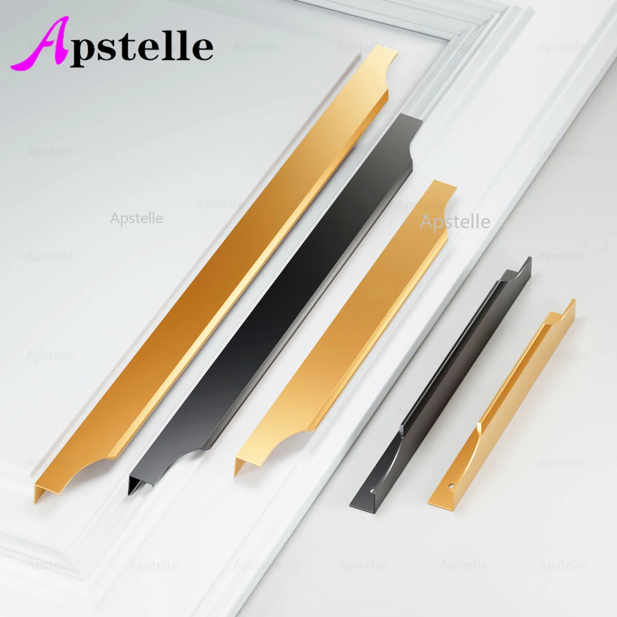 APSTELLE Golden Wardrobe Drawer Extended Furniture Decoration Handle Black Punching Free Embedded Cabinet Mobile Door Handle