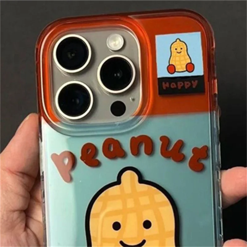 Durchscheinende, bonbonfarbene Erdnuss-Handyhülle mit großem Loch und braunem Handyband für iPhone 11, 12, 13, 14, 15, 16 Pro max – Detail 5