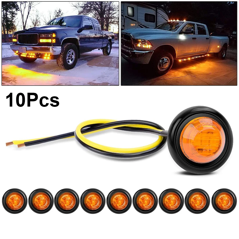 

10pcs 12V Amber 3/4 Inch Round Clearance LED Front Rear Side Indicator Bullet Marker Light Fit for Truck RV Car Bus Trailer Boat