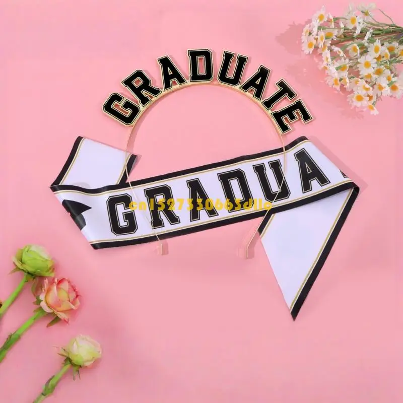 

Stylish Commencement Headpiece Celebratory Sash with Foil Lettering Design Ribbon Sash For Graduates Photoshoots Wear 124A