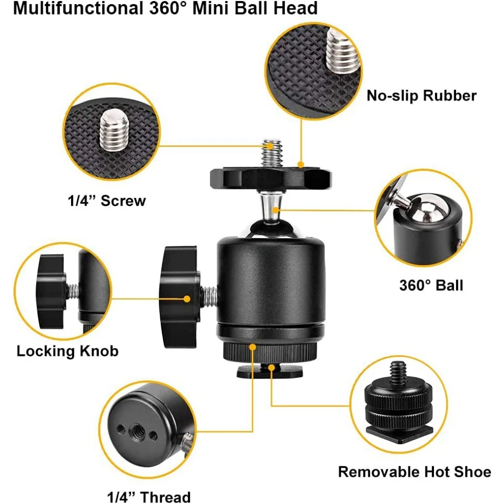 Metall-Superklemme mit 360° °   Doppelkugelkopf-Magiearmklemme mit 1/4 Zoll 3/8 Zoll Loch für DSLR-Kameramonitor, LED-Lichtmikrofon