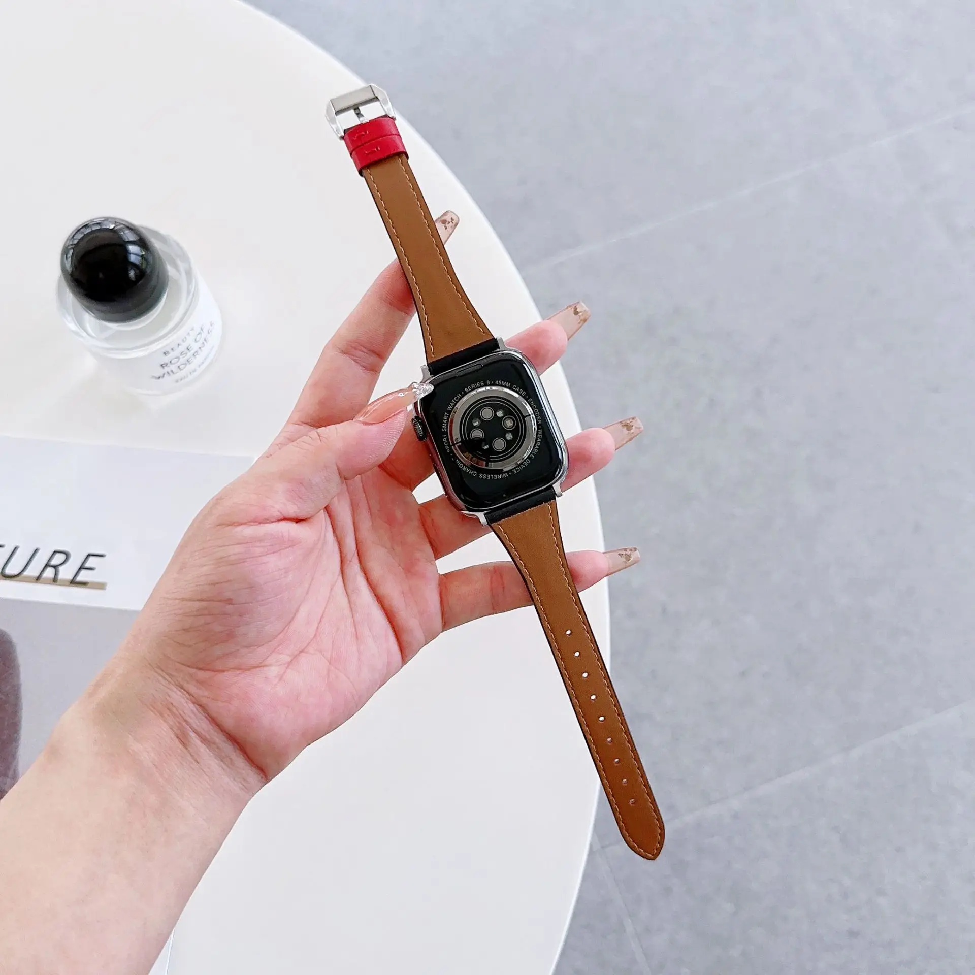 سليم قطرة الماء حزام من الجلد ل سوار ساعة يد آبل 44 مللي متر 40 41 مللي متر 49 مللي متر 42 45 مللي متر المعصم النساء سوار IWatch سلسلة 9 8 7 6 5 4 3 #3