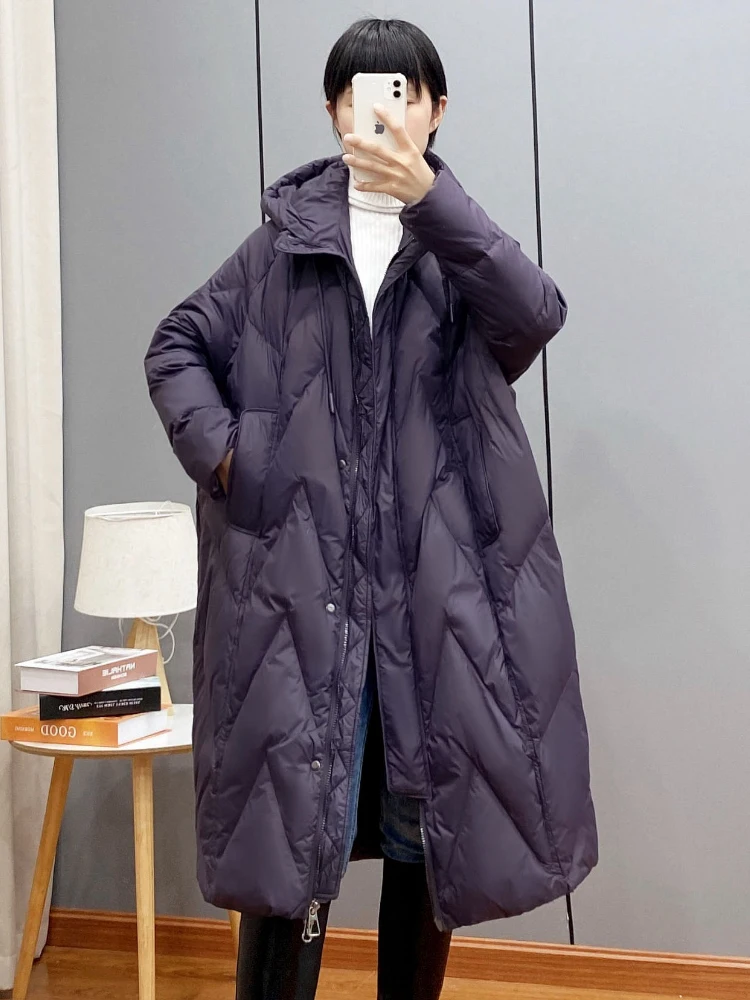 2023 Winter Women 90% White Duck Down Long Jacket Hooded Casual Loose Warm Outwear Female Thick OverSize Puffer Coat