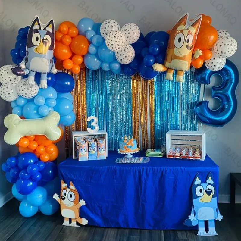 105 pièces Bluey ballon dessin animé Bingo ensemble Film d'aluminium numéro ballon Bluey chien fête d'anniversaire décoration fond Photo accessoire