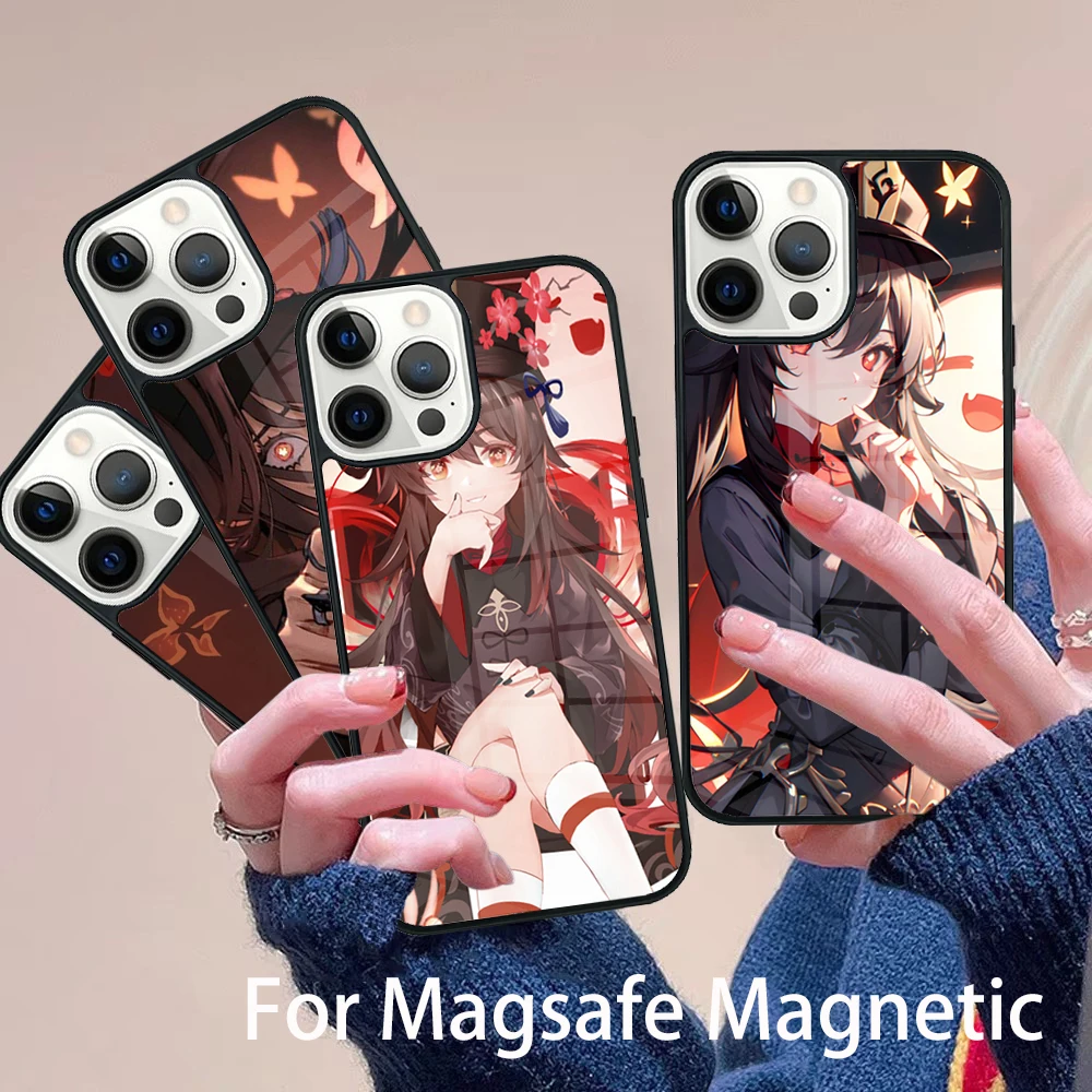 

Hu Tao Genshin Impact Phone Case Magesafe Magnetic Wireless Charge Cover For IPhone 16 11 12 13 14 15 Pro Max Plus Mini