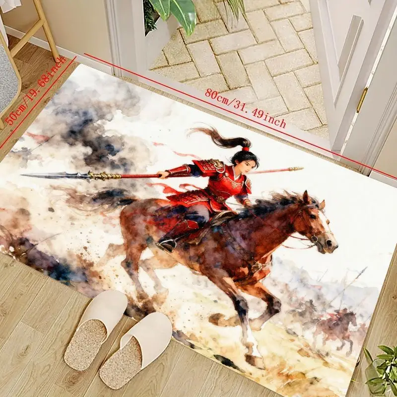 

1 шт. элегантный коврик Warrior Woman Riding Horse Area для гостиной, домашнего декора, уникальный художественный напольный коврик для входа, спальни и Gami