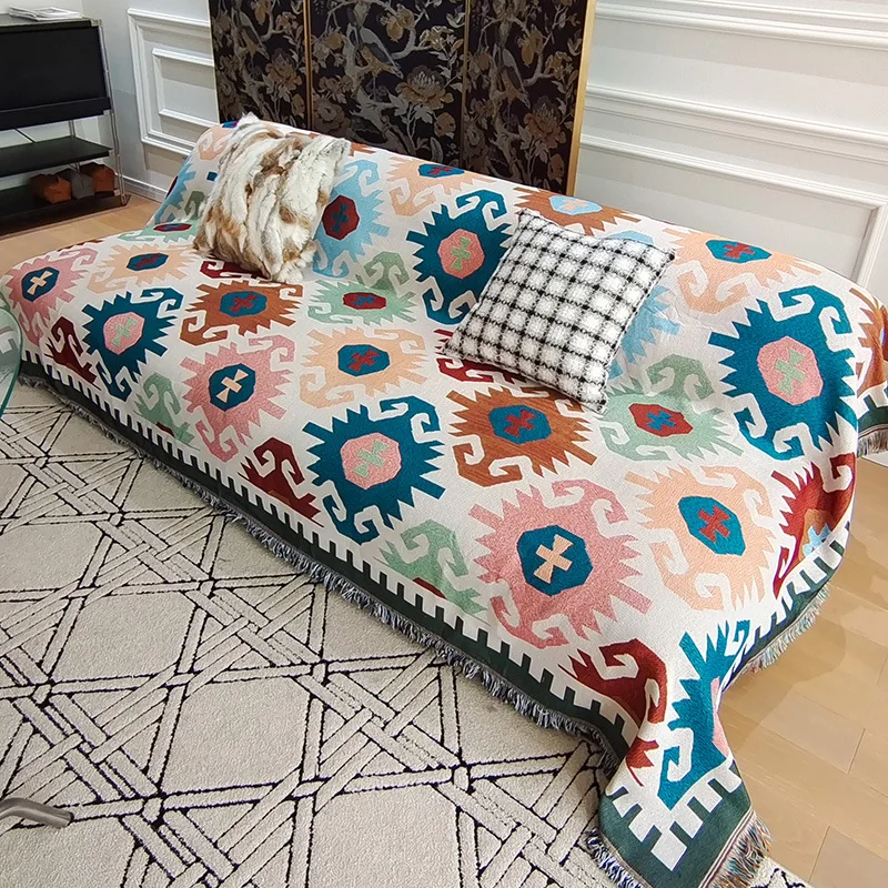 1 Stück Geometrische Sofa-Überwurfdecke mit Quasten, Beidseitig Nutzbare Sofadecke für Wohnzimmer-Möbelschutz