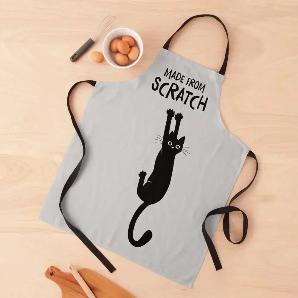 

Made From Scratch | Funny Black Cat Hanging On Apron professional hairdresser Women Kitchen'S kitchen item Apron