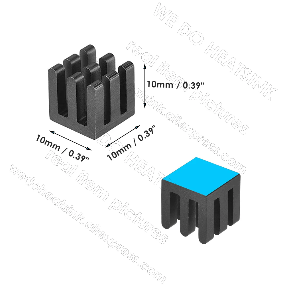 10x10x10mm Silver / Black Aluminum Slotted Heatsink Radiator Cooler for MOS IC Chip with Thermal Tape Assembly Applied