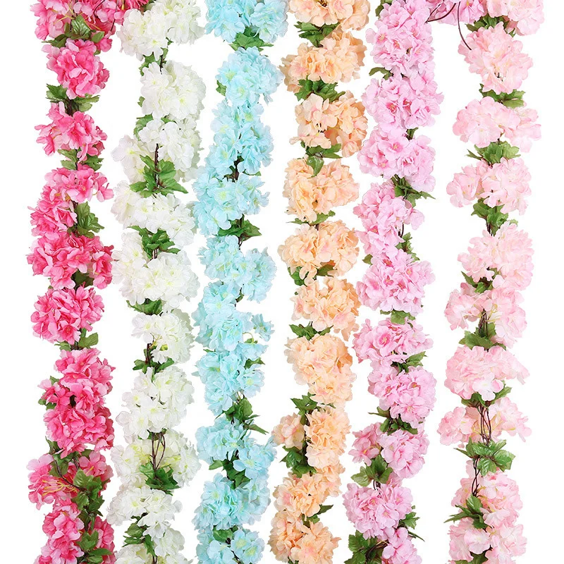 Artificial Hanging Flowers Garland Cherry Blossom Fake Plants Vines for Outdoor Home Wall DIY Wreaths Wedding Arch Garden Decor