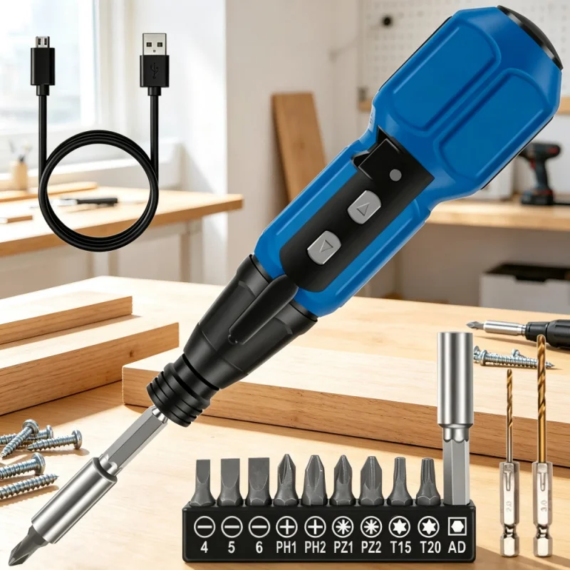 Mini Electric Screwdriver Handle Chrome Vanadium Steel Charging Straight Rod Drill with LED Lighting For Household Accessories