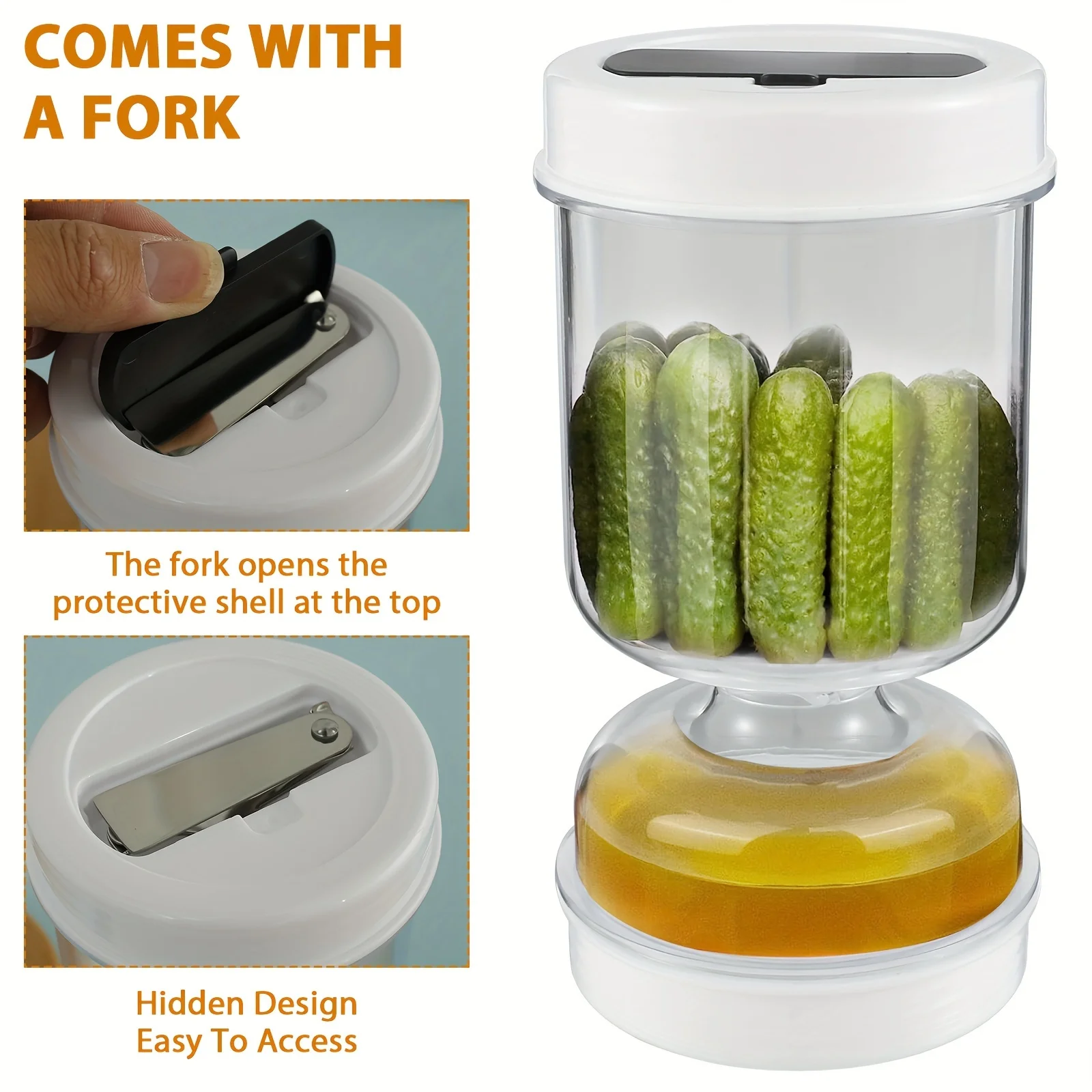 Pickle Olives Hourglass Cucumber Container Airtight Lids Pickles Jar With Forks Dry Wet Dispenser Kitchen Juice Separator Tools