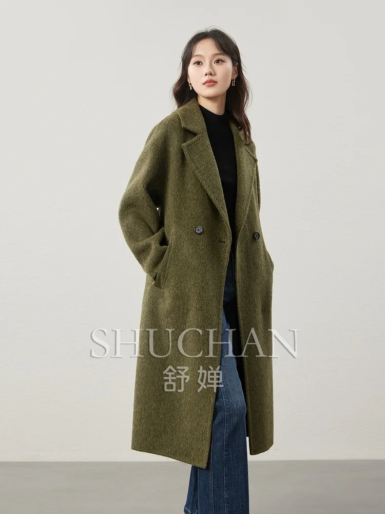 

Thick Good Qualitysimple and Quiet Luxury 1OO% High-count Wool Simple Straight Version Double-sided Woolen Coat Women