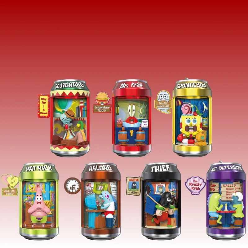 Spongebob Squarepants Blind Box Figure Soda Can Shape Desktop Ornament Cartoon Character Night Light Collectible Decor For