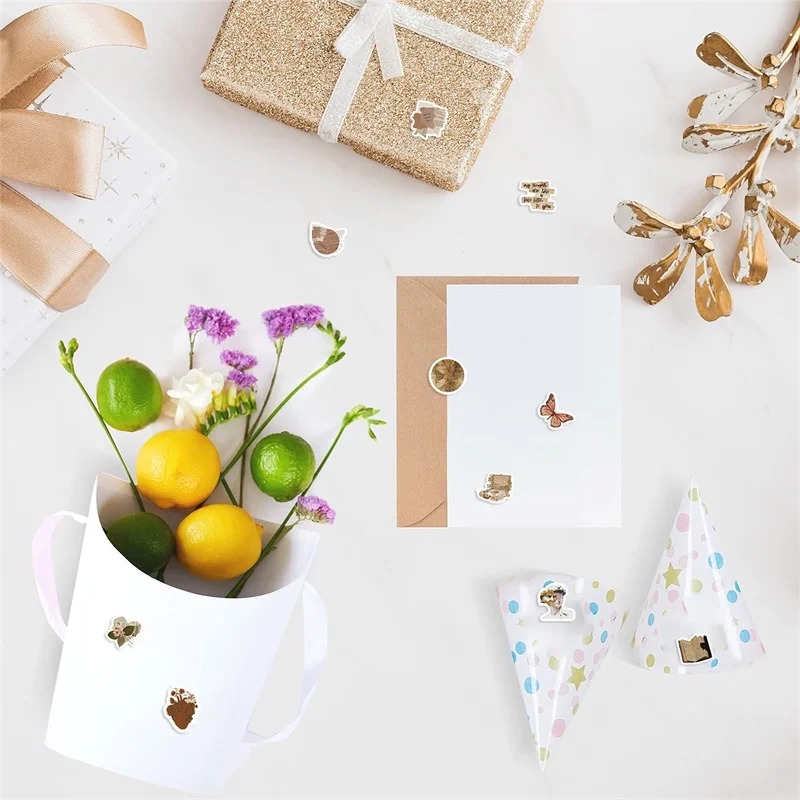 100PCS Vintage Mixed Sticky Paper Labels Thank You Sticker DIY Sealing Decoration Scrapbooking Hand Accounting Supplies