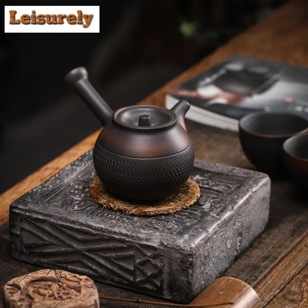 175ml Qingxi Purple Pottery Iron Body Teapot Handmade Jumping Knife Side Handle Pot Tea Soaking Kettle Cha Teaware Collection