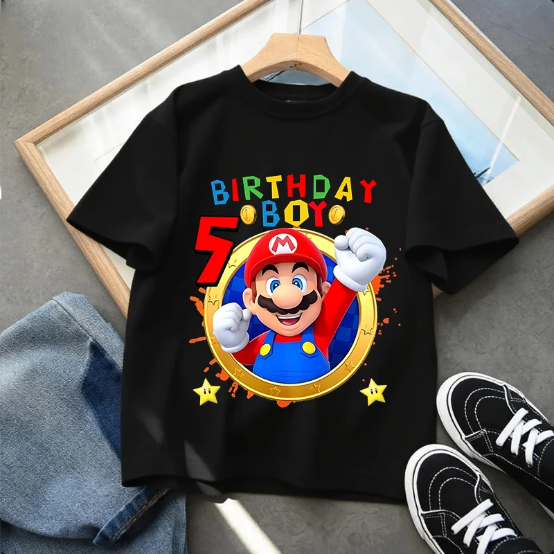 

Super Marioed Cute T-shirts for Child Cartoon Number 1-9 Printed Short Sleeved Shirts Boys Girl Summer Fashion Top Birthday Gift